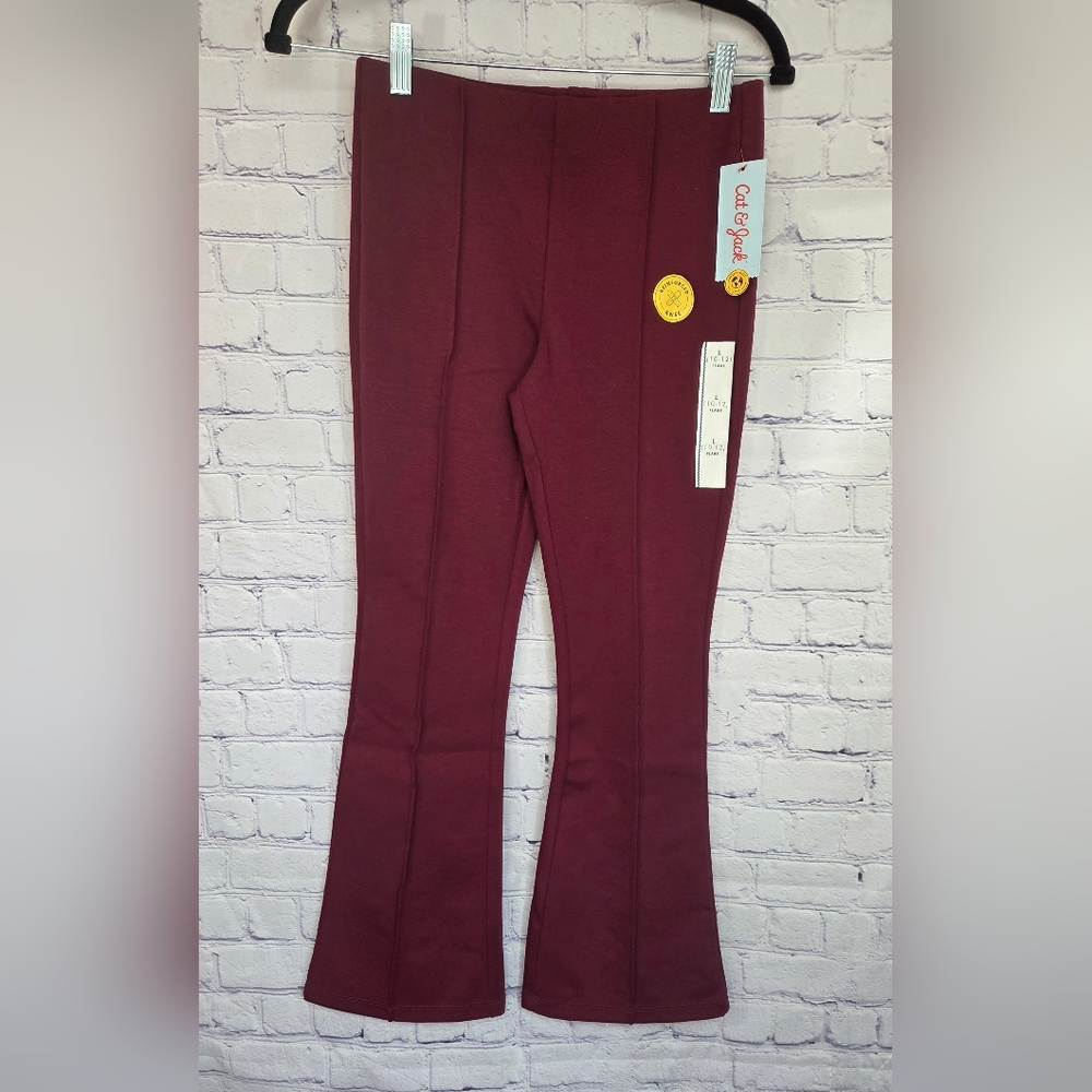 Cat & Jack Maroon Kids Leggings With Flair Bottom